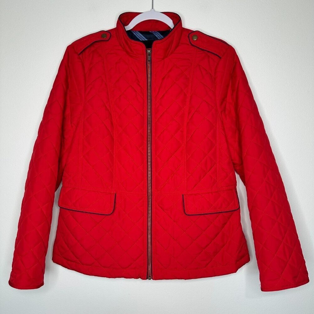 Talbots Quilted Red Fall Spring Full Zip‎ Jacket Size L